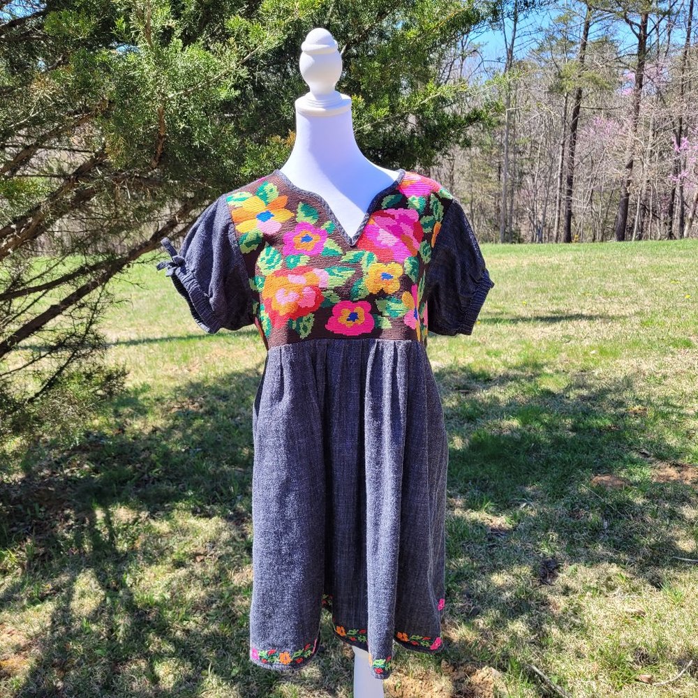 Free People Black Mini Dress with Floral Embroidery - Picture 2 of 9